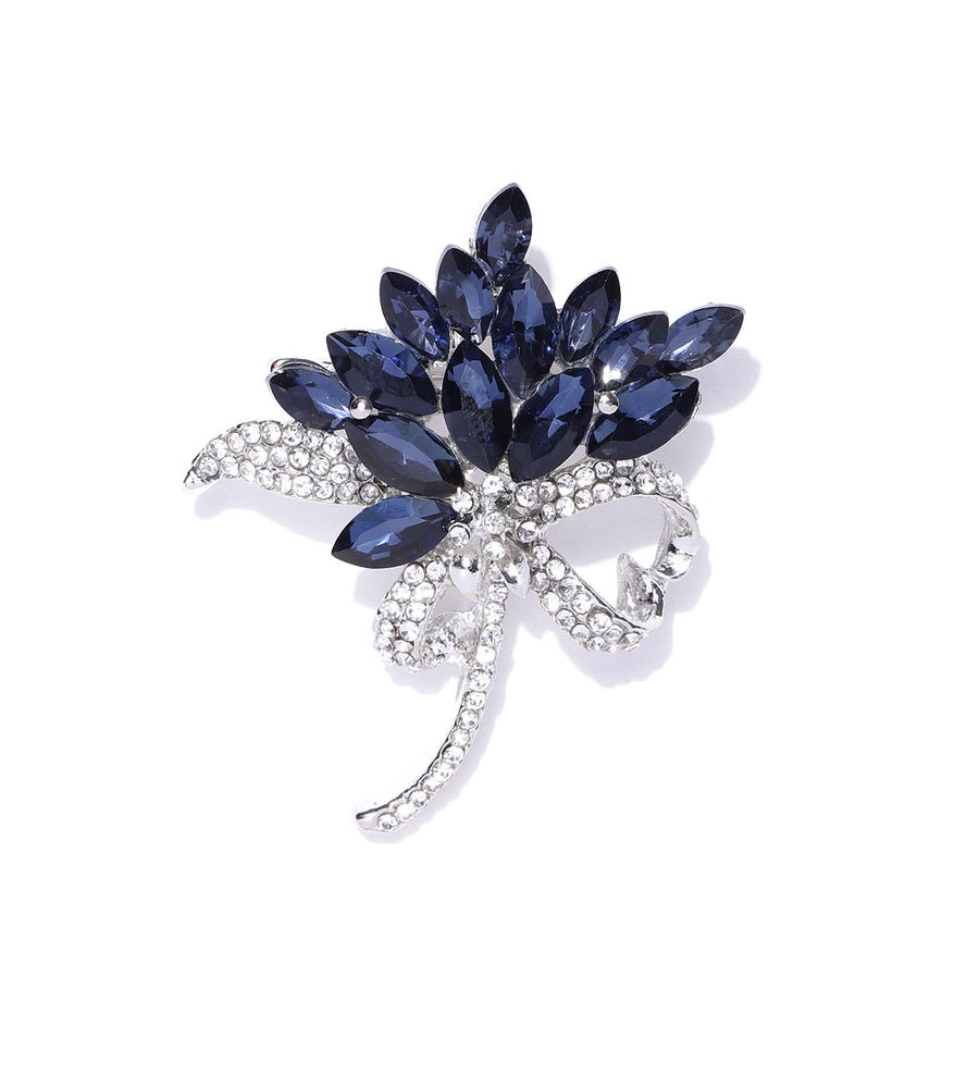 YouBella Jewellery Latest Stylish Crystal Unisex Floral Shape Silver Plated Brooch for Women/Girls/Men